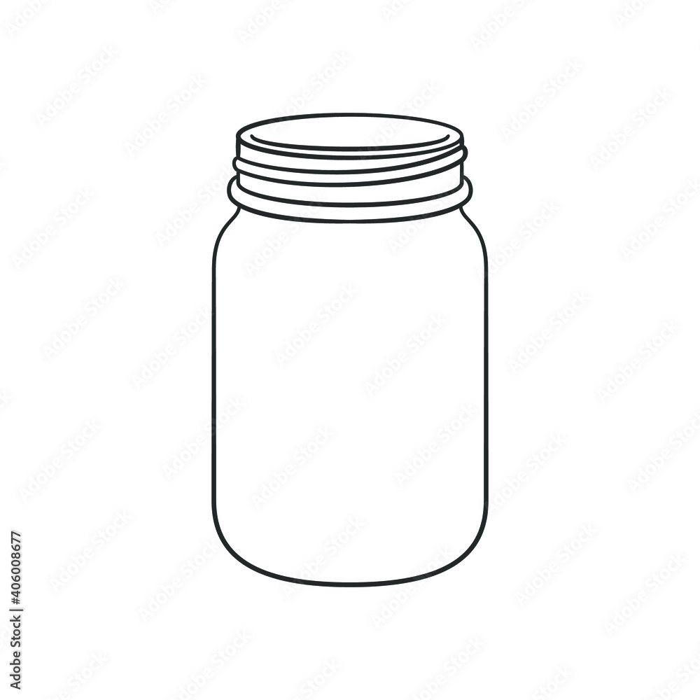 Glass Mason Jar Outline Line Art Clip Art Template. Simple Flat with Free Printable Mason Jar Template