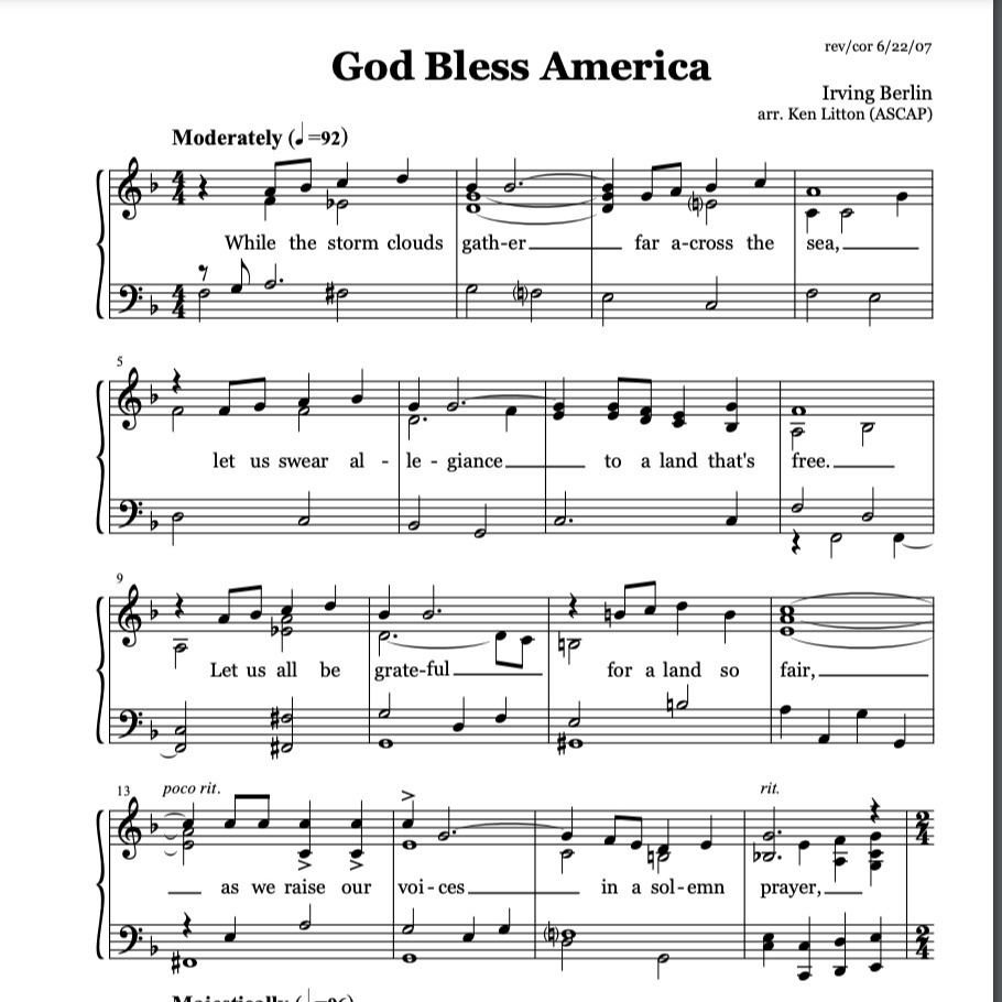 God Bless America ® (Arr. Ken Litton Ascap)Celine Dion Sheet within Free Printable God Bless America Sheet Music