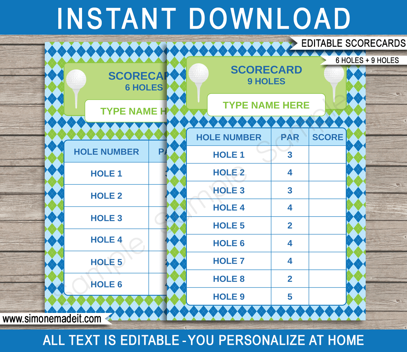 Golf Scorecards Template - Blue/Green with Free Printable Golf Scorecard Template