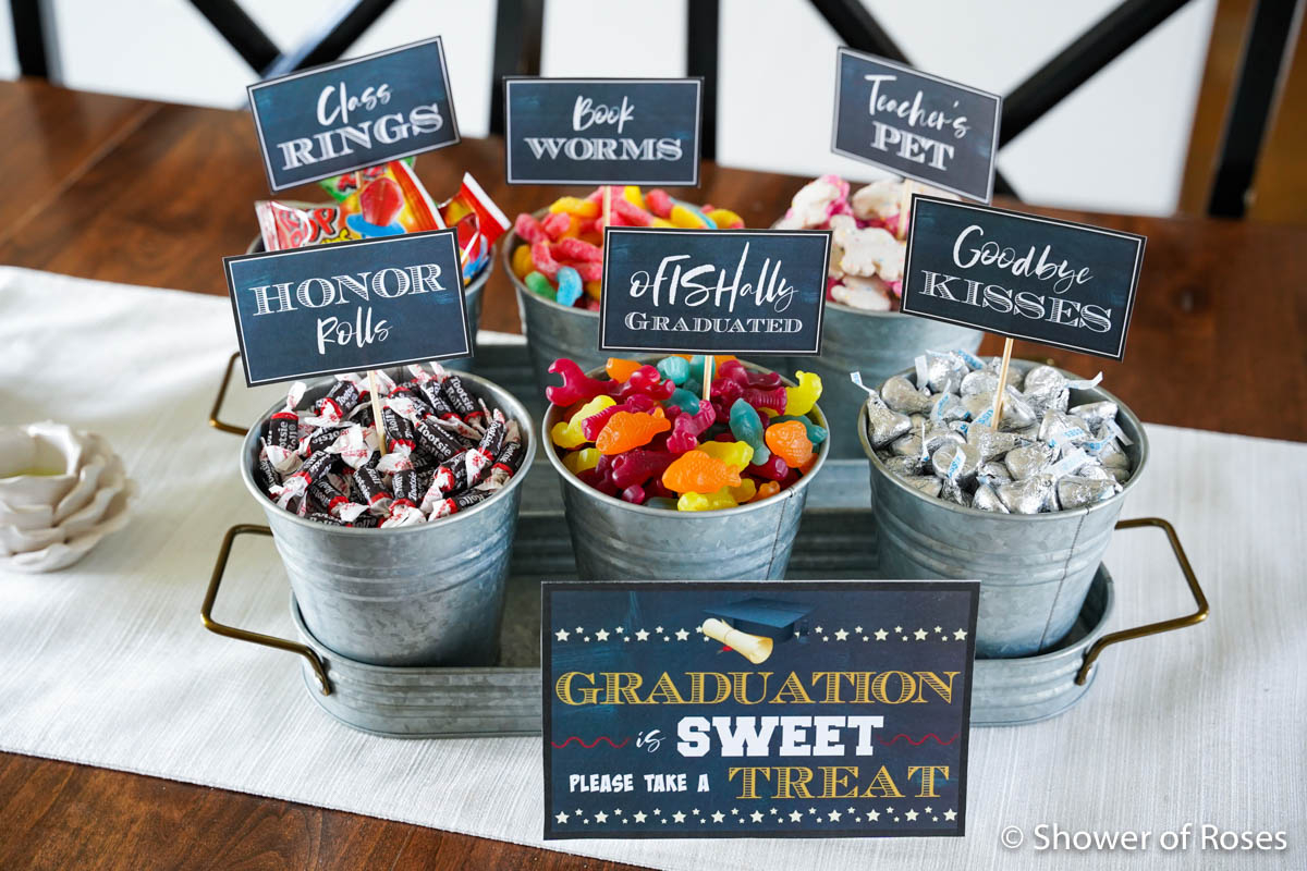 Graduation Party Candy Buffet {More Printables} - Shower Of Roses Blog within Graduation Candy Buffet Free Printables