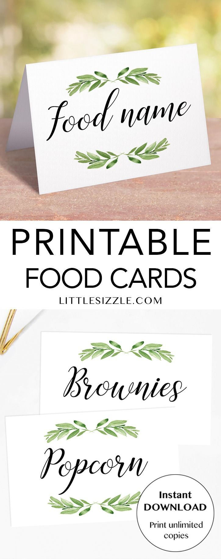 Greenery Food Labels Printable | Diy Food Cards Instant Download pertaining to Free Printable Buffet Tags