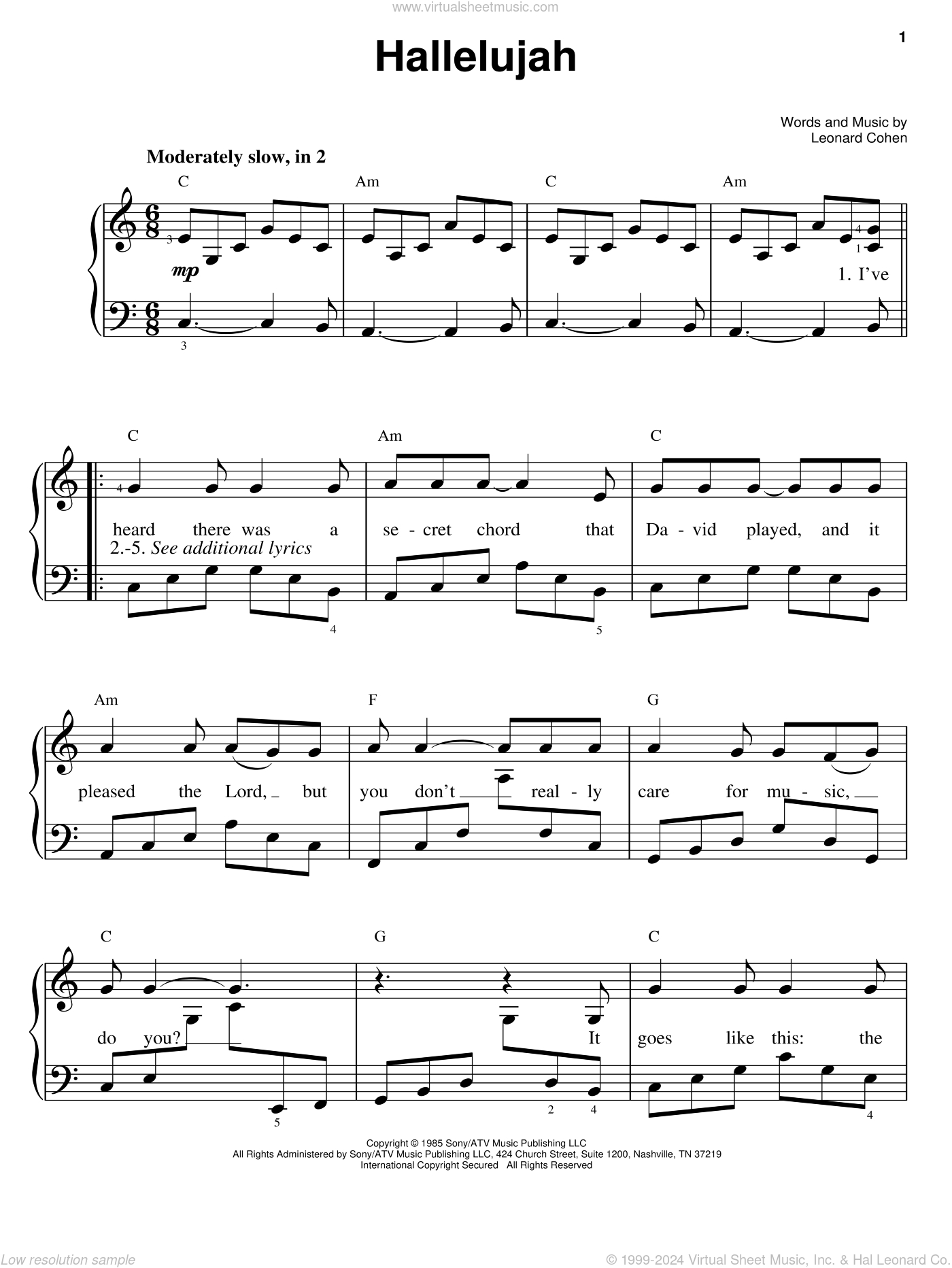 Hallelujah, (Easy) Sheet Music For Piano Solo (Pdf-Interactive) pertaining to Free Printable Hallelujah Piano Sheet Music