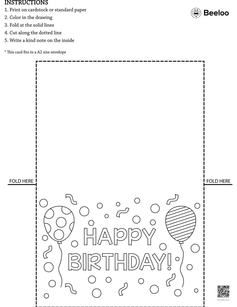 Happy Birthday Card • Beeloo Printable Crafts And Activities For Kids within Black and White Free Printable Birthday Cards