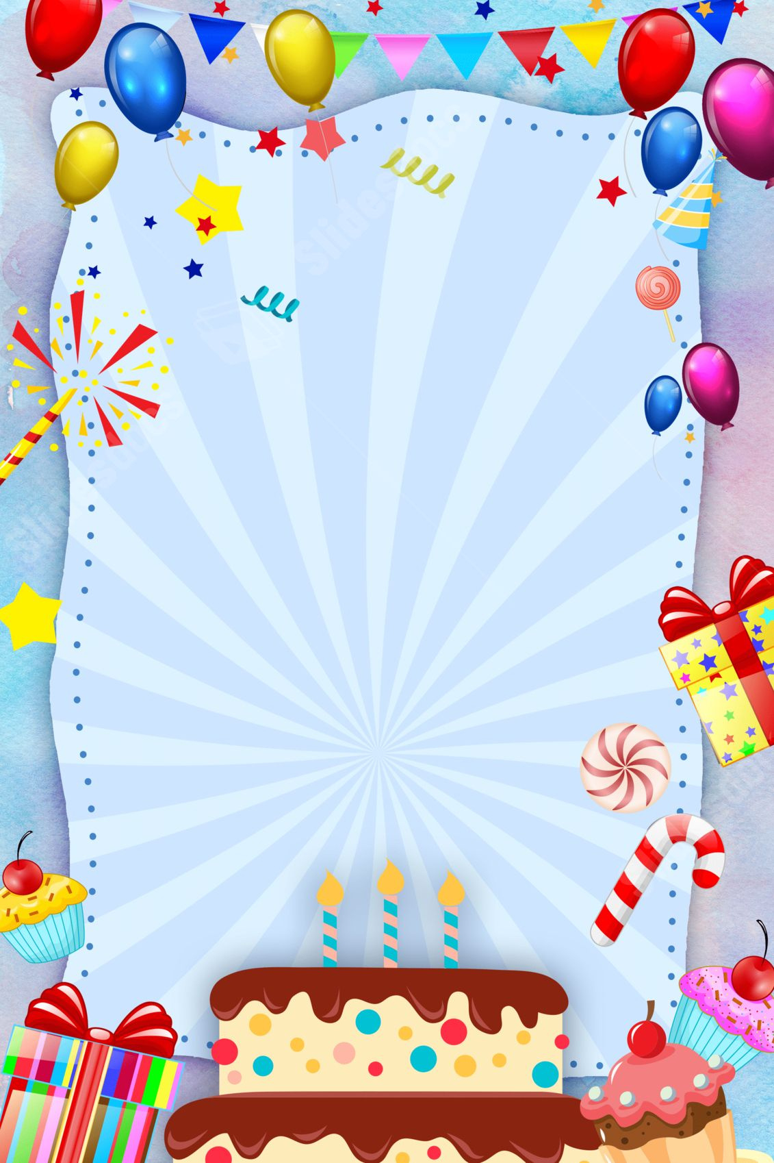 Happy Birthday In Blue Illustrated Style Page Border Background within Free Birthday Border Templates For Microsoft Word