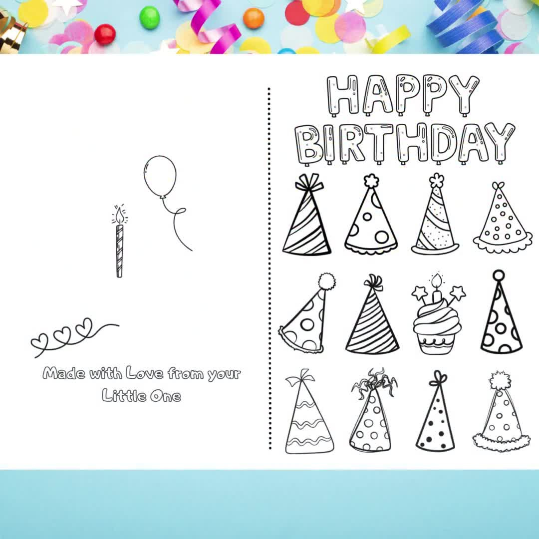 Happy Birthday Printable Foldable Kid Birthday Card To Color For Anyone! inside Foldable Free Printable Birthday Cards