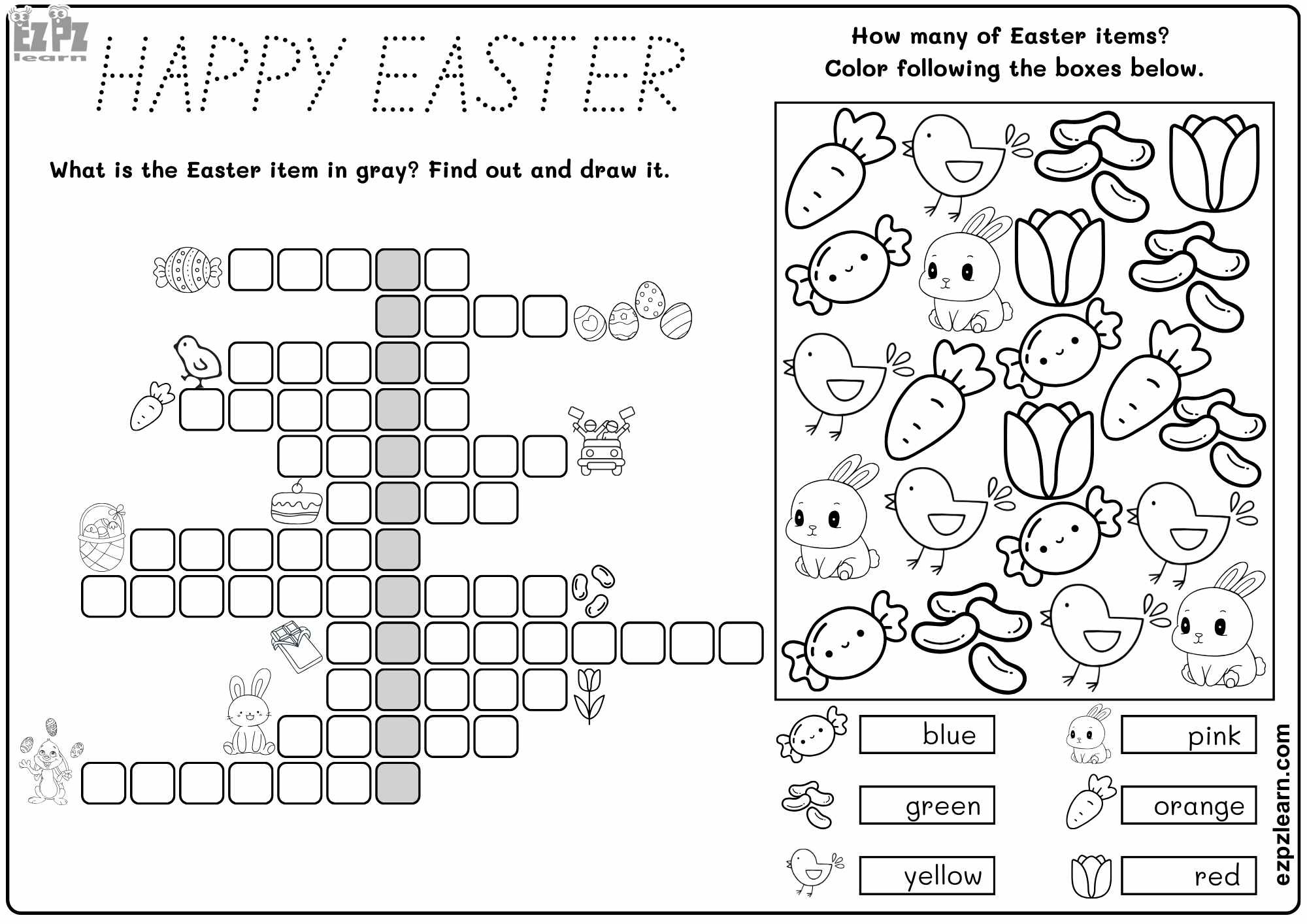 Happy Easter. Find The Hidden Word Activity. I Spy Find And Color within Free Printable Easter Hidden Pictures