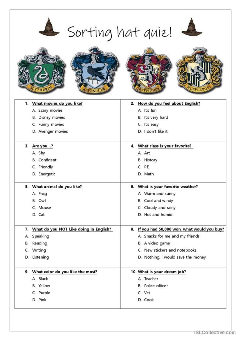harry potter sorting hat quiz pertaining to harry potter house quiz printable free Harry Potter Sorting Hat Quiz pertaining to Harry Potter House Quiz Printable Free