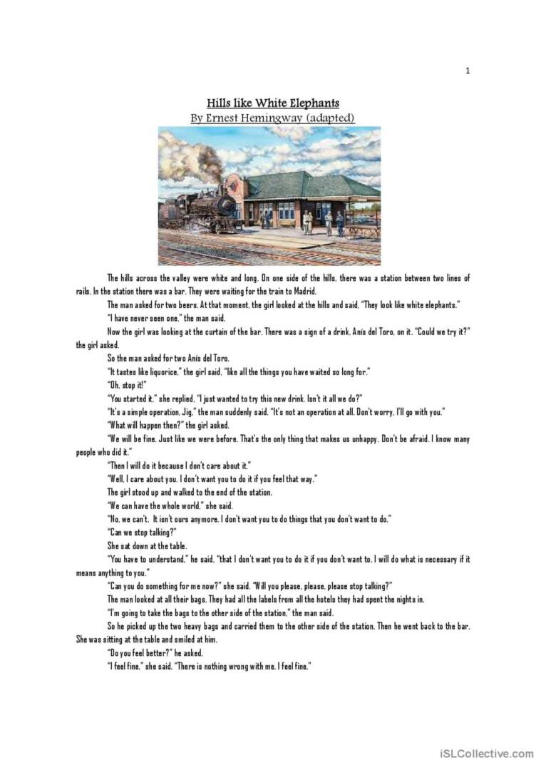 Hills Like White Elephantsernest…: English Esl Worksheets Pdf regarding Hills Like White Elephants Line Numbers