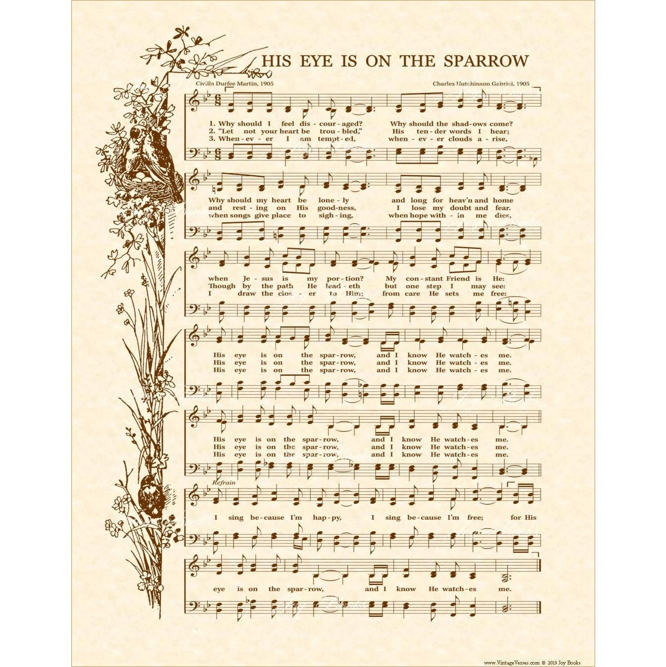 His Eye Is On The Sparrow Hymn - Hymn Wall Art - Custom Christian regarding His Eye Is On The Sparrow Free Printable Sheet Music