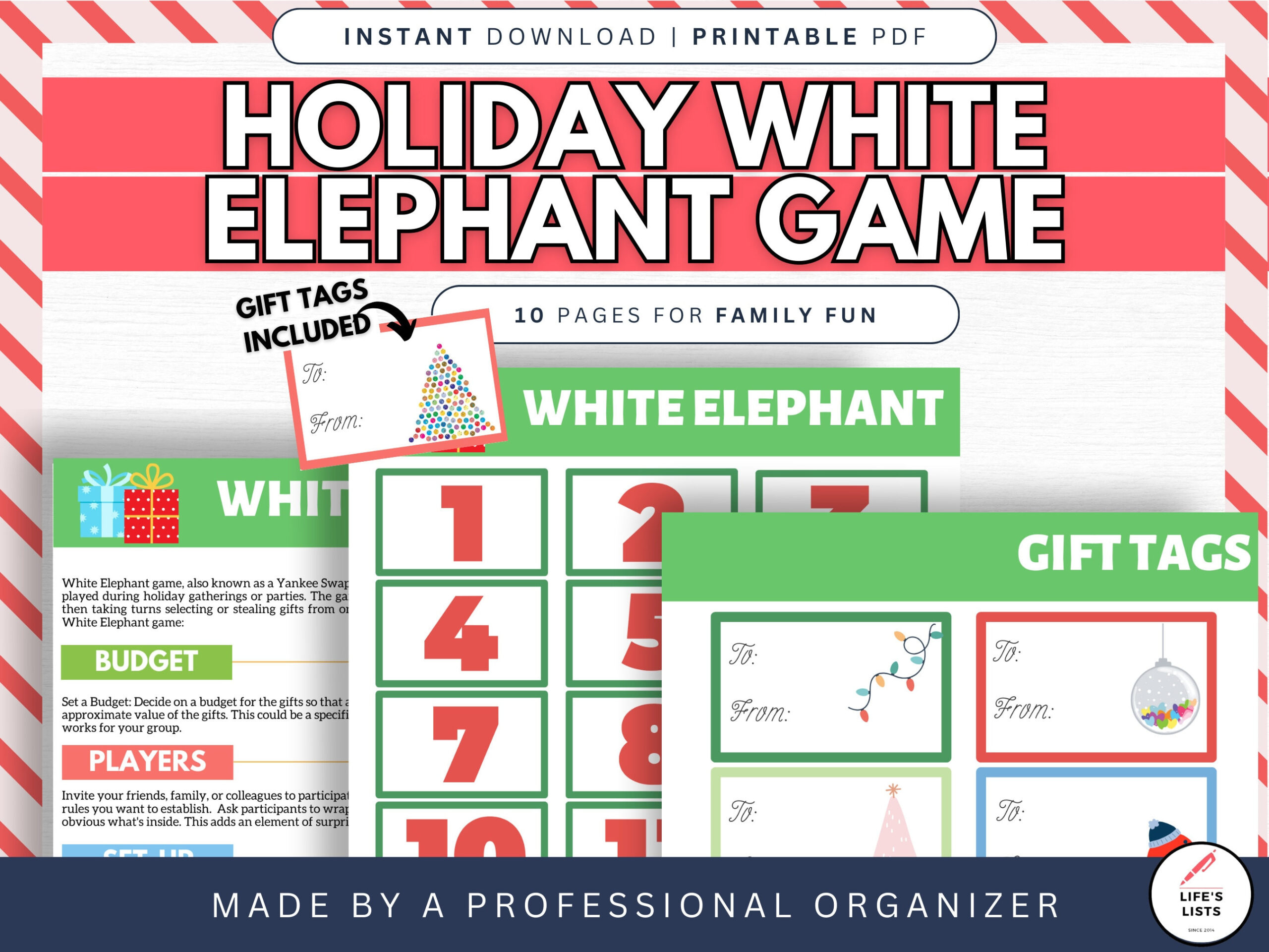 Holiday White Elephant Game Printable | Christmas White Elephant with White Elephant Numbers Printable 1-15