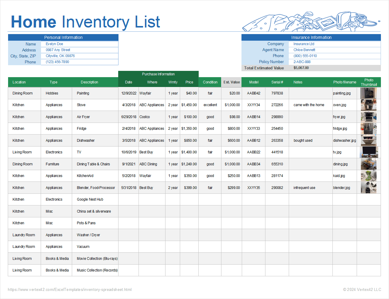 Home Inventory List Template For Excel regarding Free Printable Home Inventory List
