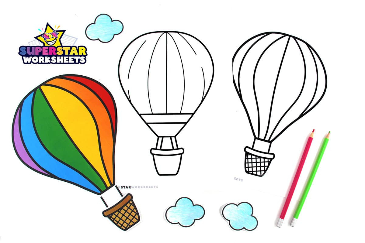 Hot Air Balloon Template (Free Printables) - Superstar Worksheets with Balloons Printables Free