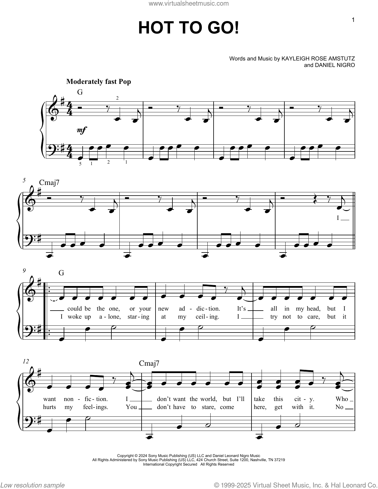 Hot To Go!, (Easy) Sheet Music For Piano Solo (Pdf-Interactive) throughout Free Printable Sheet Music One Day at at a Time