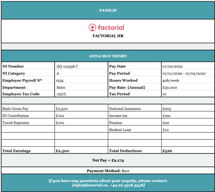 Free Payslip Template Uk