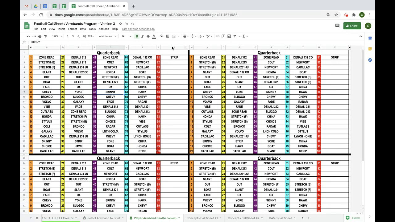 How To Football Create Armbands(Version 3) And Call Sheets @ Www.coachingtimesavers. in Free Wrist Coach Template Creator