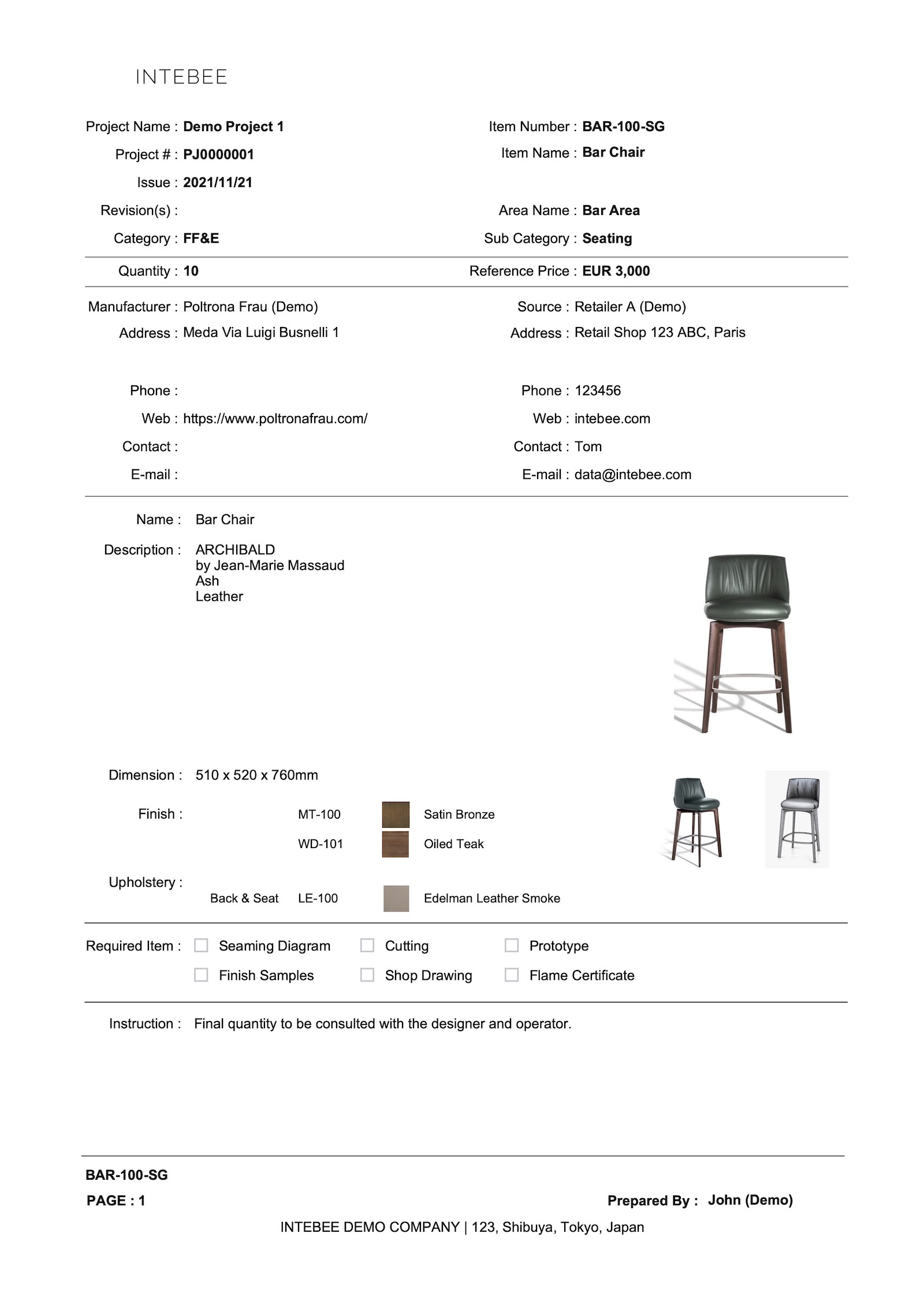 How To Make Interior Design Product Specification - Intebee Design with regard to Free Interior Design Spec Sheet Template