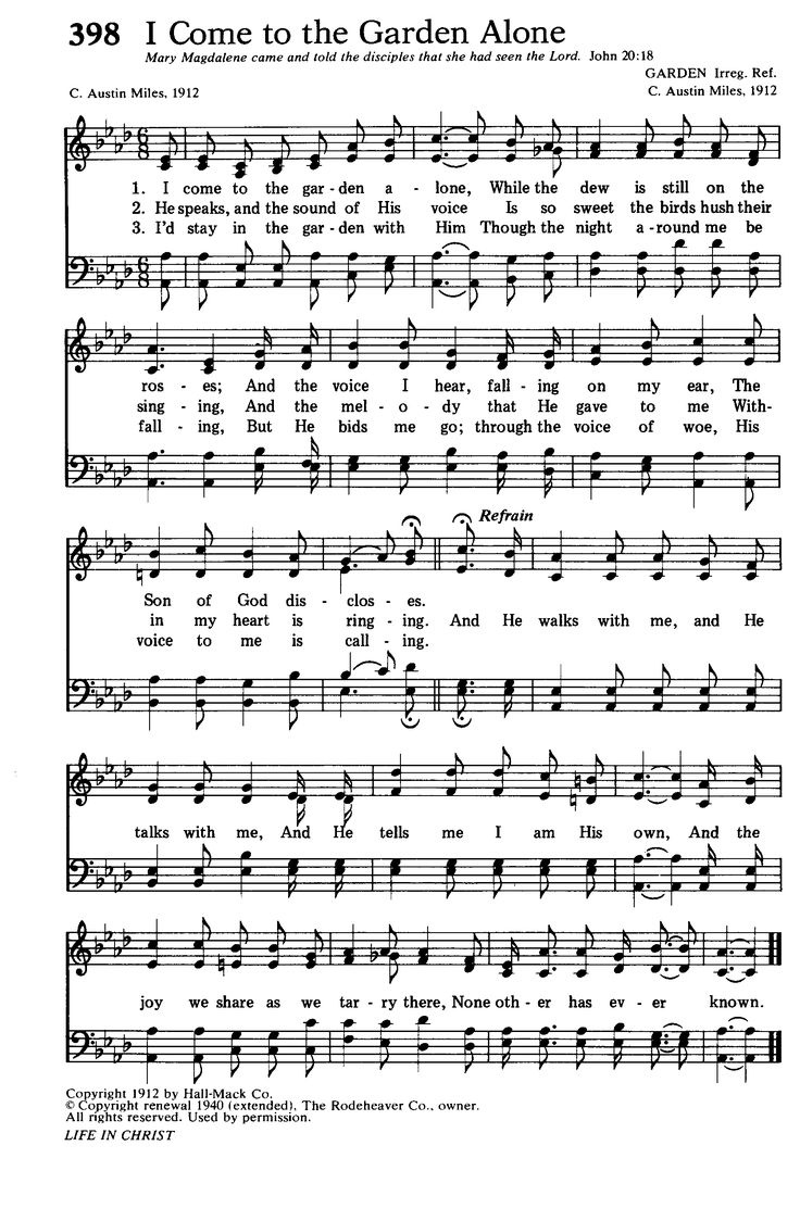 I Come To The Garden Alone in Free Printable Southern Gospel Lyrics