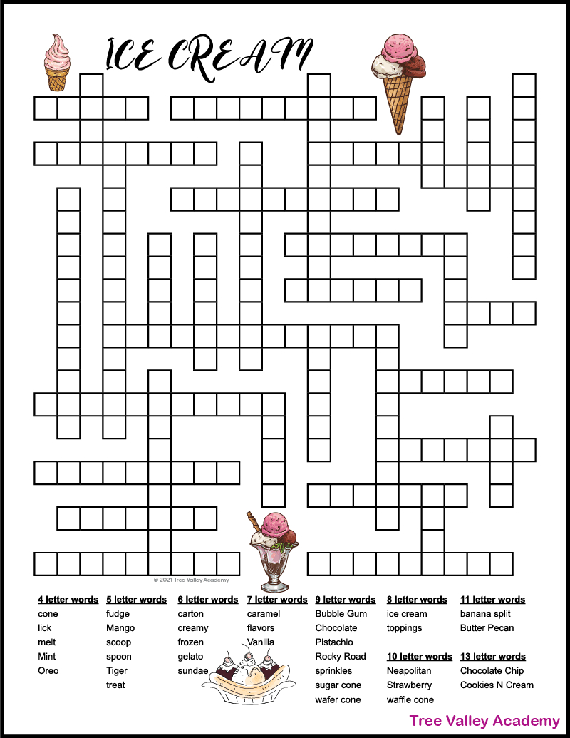 Ice Cream Fill In Puzzle - Tree Valley Academy in Free Printable Word Fill in Puzzles