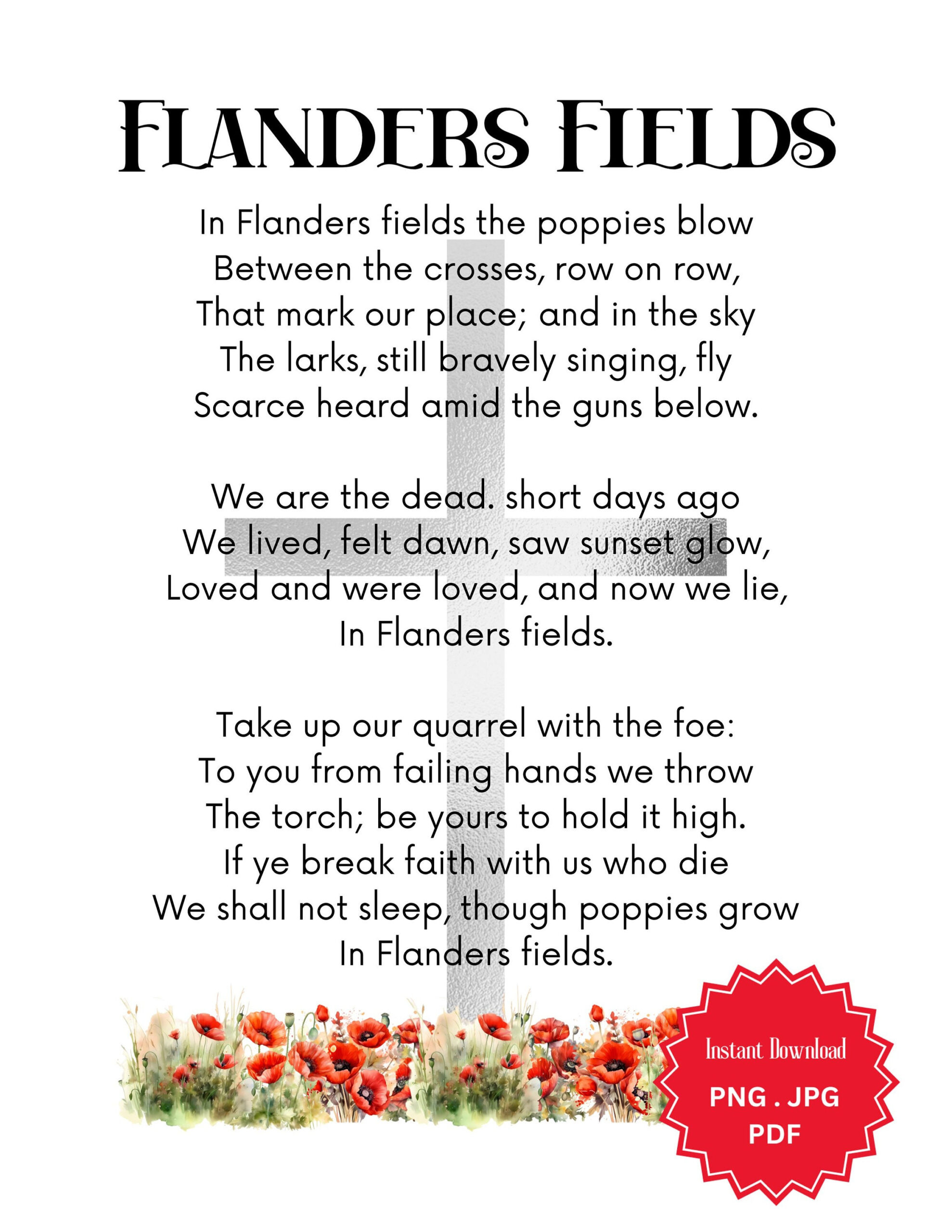 In Flanders Fields Poem Print: Remembrance Day Poppies, Minimal within Free Printable In Flanders Field Poem