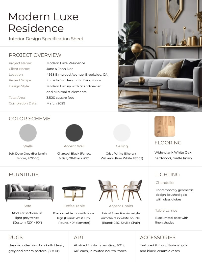 Interior Design Spec Sheet Template | Visme for Free Interior Design Spec Sheet Template