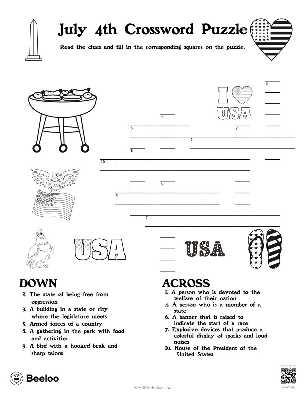 July 4Th Crossword Puzzle • Beeloo Printable Crafts And Activities throughout Free Printable 4th of July Puzzles