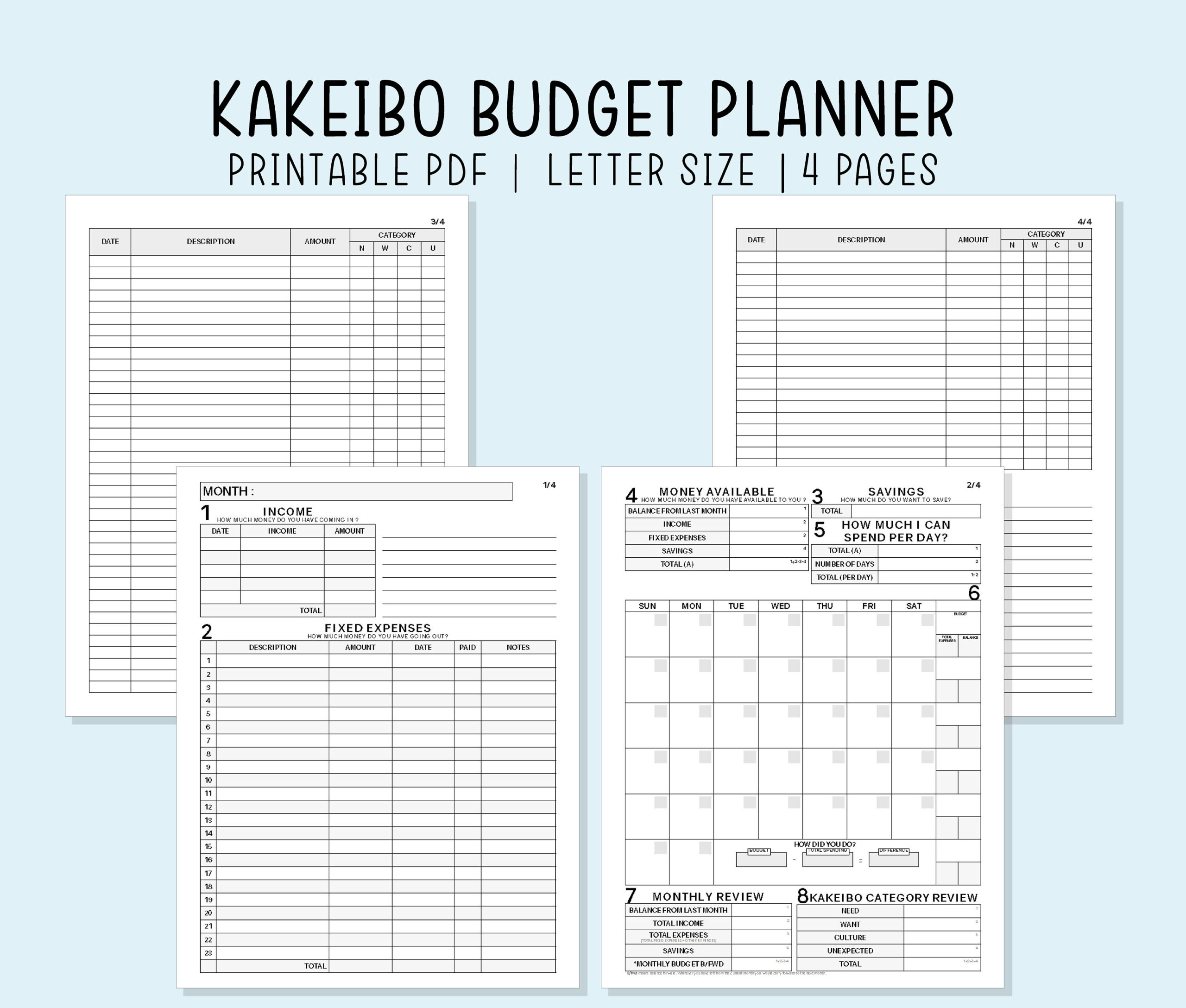Kakeibo Budget Planner Printable Pdf Inserts Digital File Instant with regard to Kakeibo Free Printable