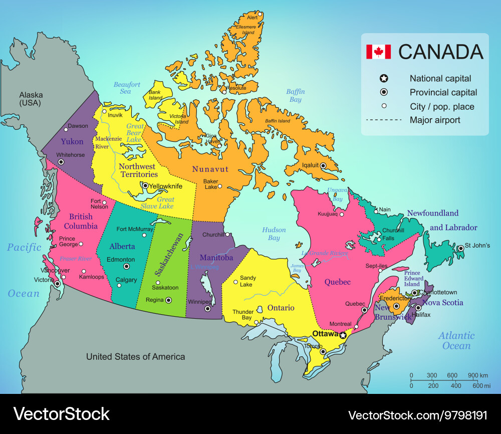 Kanada Karte Mit Provinzen &amp;amp; Territorien Vektorbild with Free Printable Map Of Canada Provinces And Territories