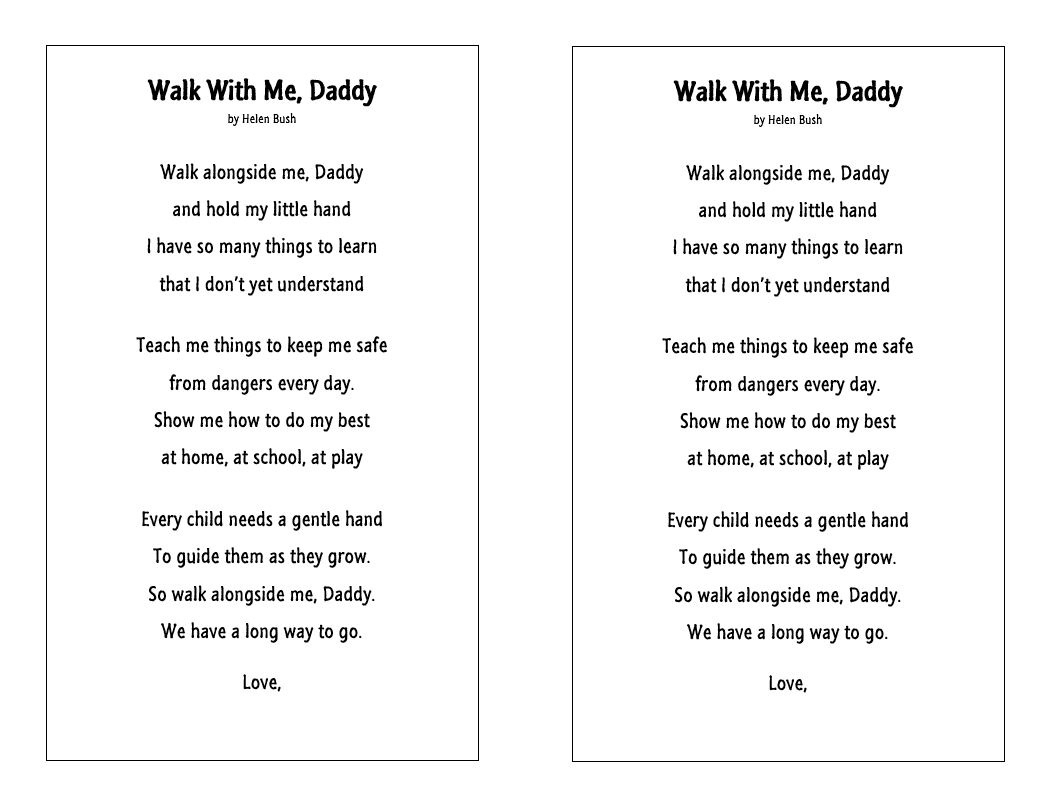Karen And Kissable Kids: June 2013 intended for Walk Alongside Me Daddy Poem Free Printable