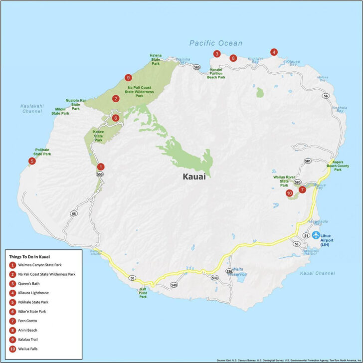 Free Printable Map of Kauai