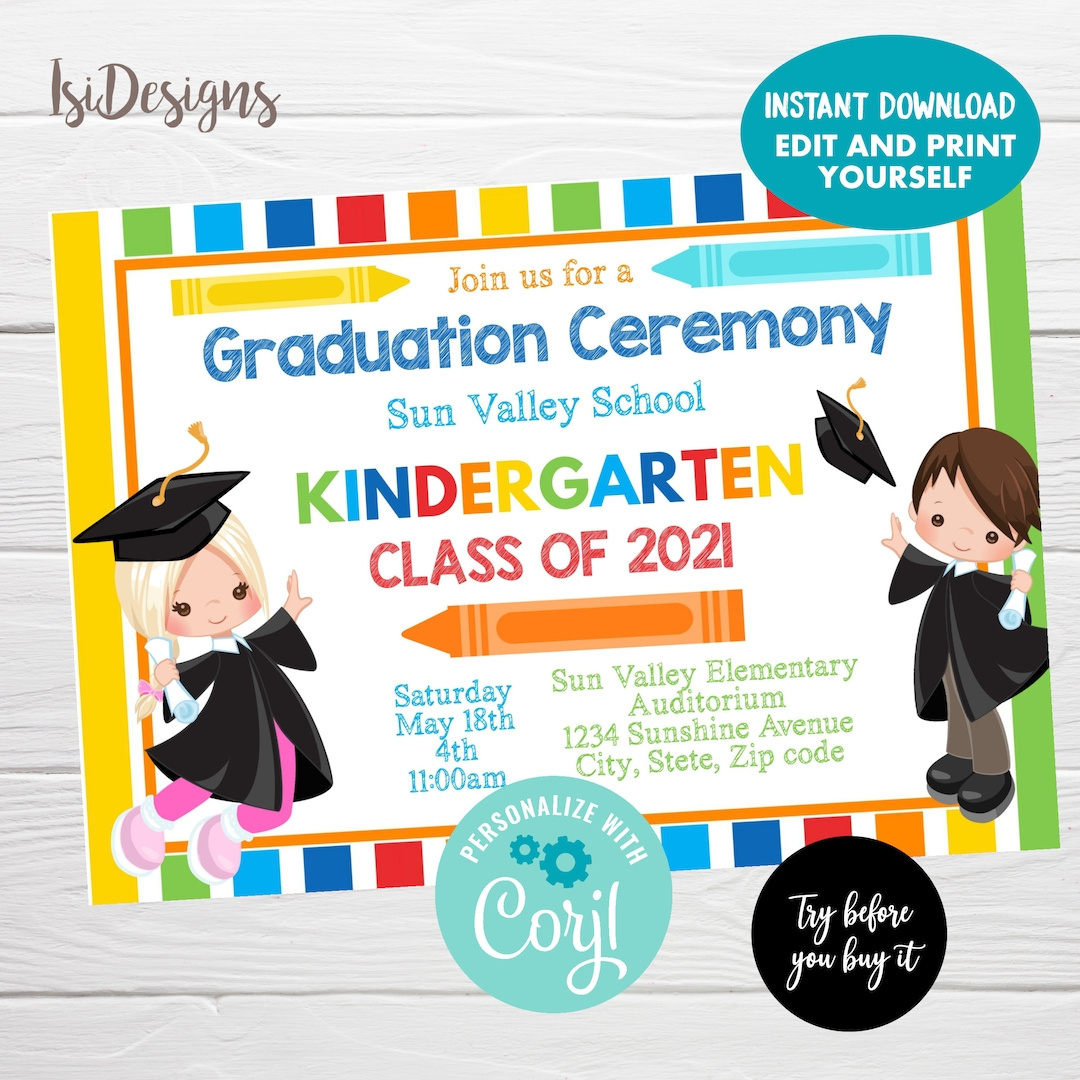 Kindergarten Graduation Ceremony Editable Invitation, Instant with Kindergarten Graduation Invitations Free Printable