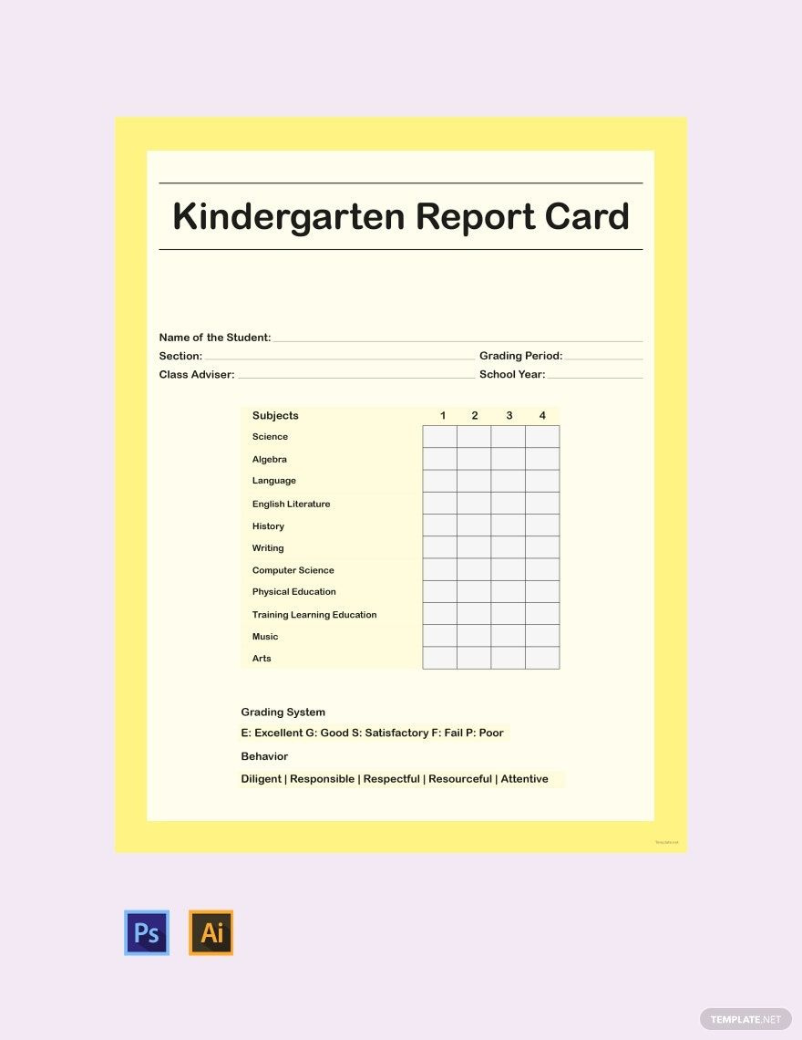 Kindergarten Report Card Template In Psd, Illustrator, Word pertaining to Free Printable Kindergarten Report Card Template