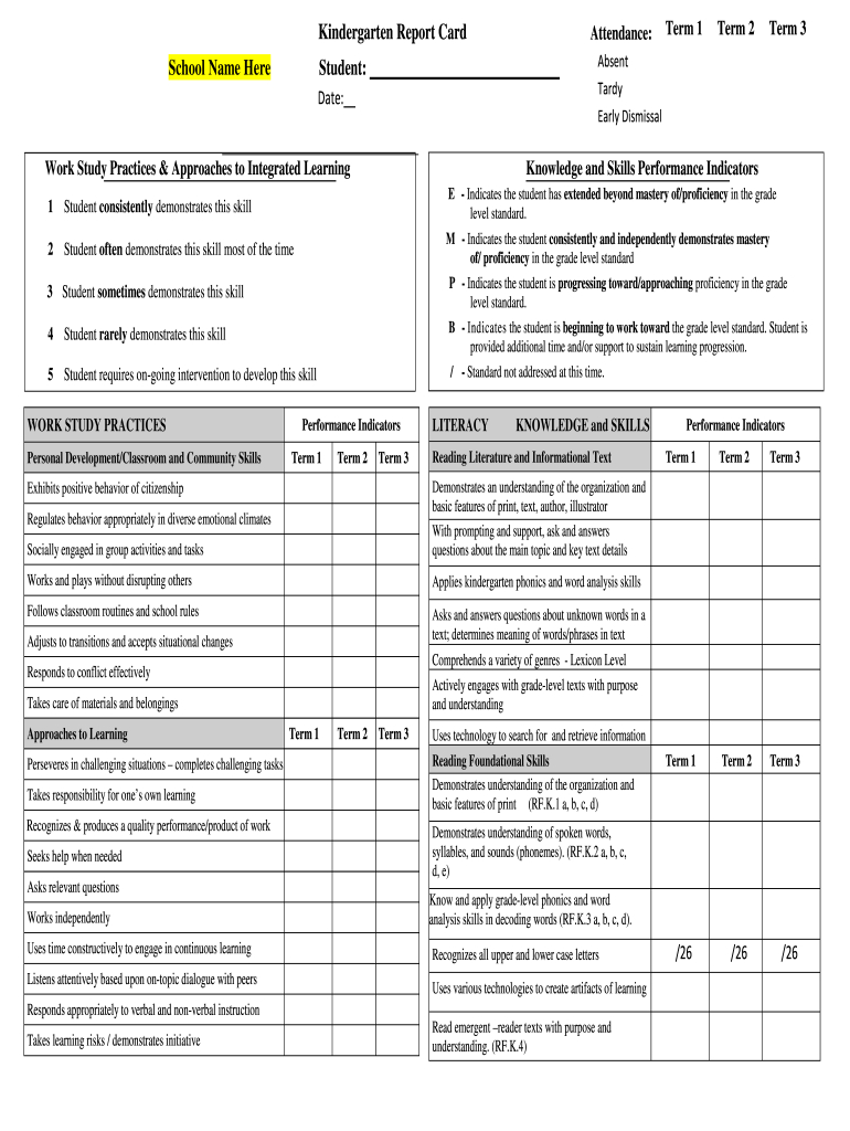 Kindergarten Report Card Template Printable - Fill Online for Free Printable Kindergarten Report Card Template