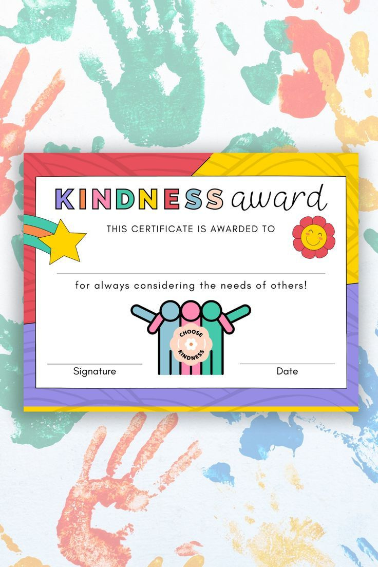 Kindness Award Certificate, Teacher Printable For Children Instant intended for Free Printable Kindness Certificate