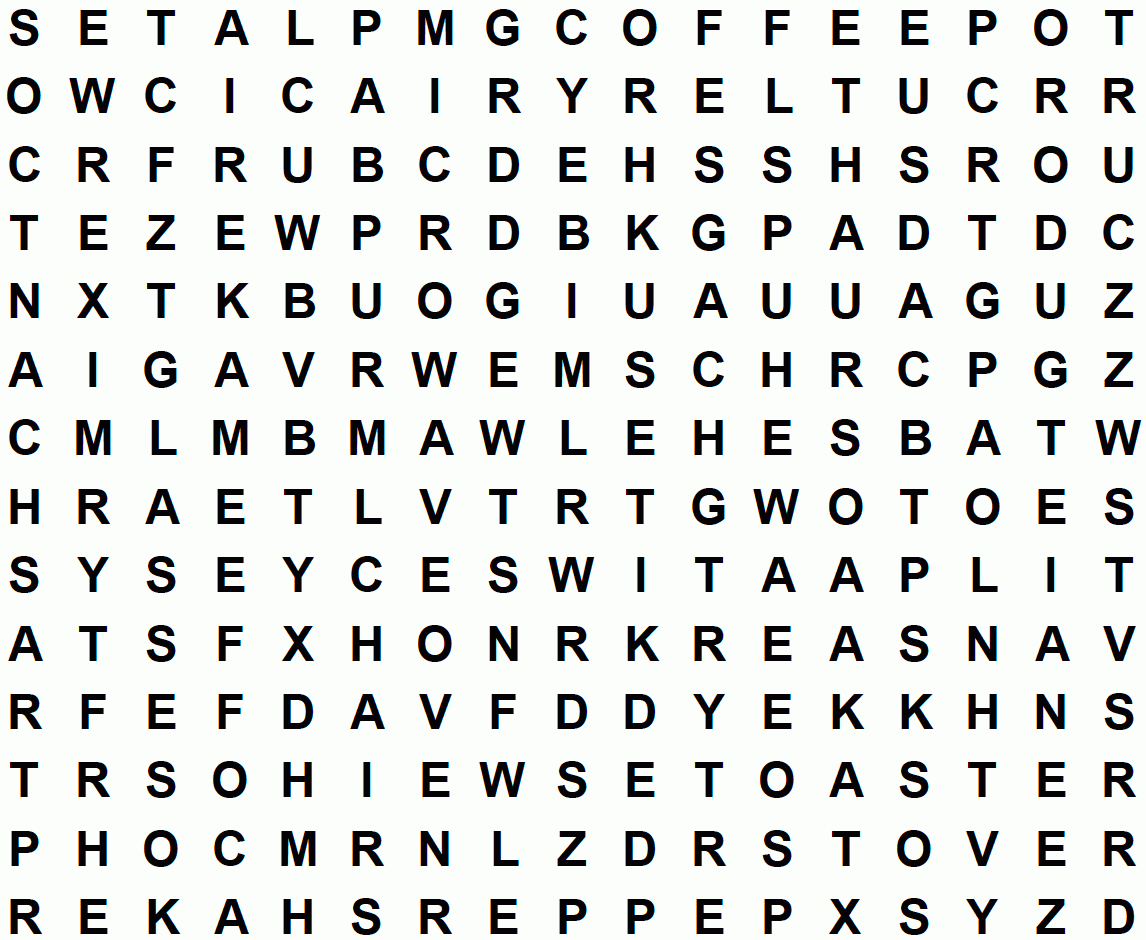 Kitchen - Large Print Word Search Puzzle throughout Free Large Print Word Search Puzzles For Seniors Printable