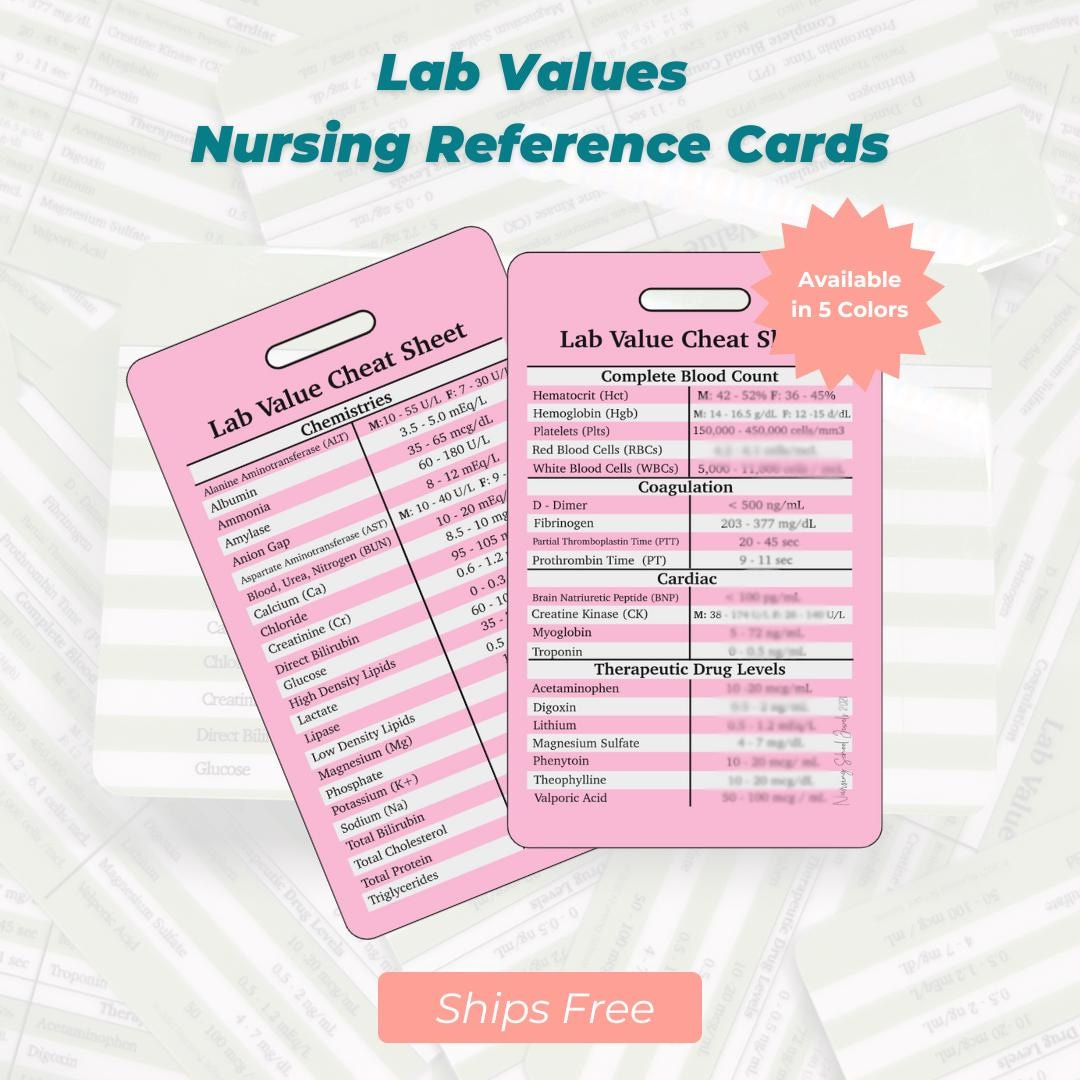 Lab Value Nursing Reference Cards | Nursing Badge Cards | Vertical with Free Printable Nursing Reference Cards