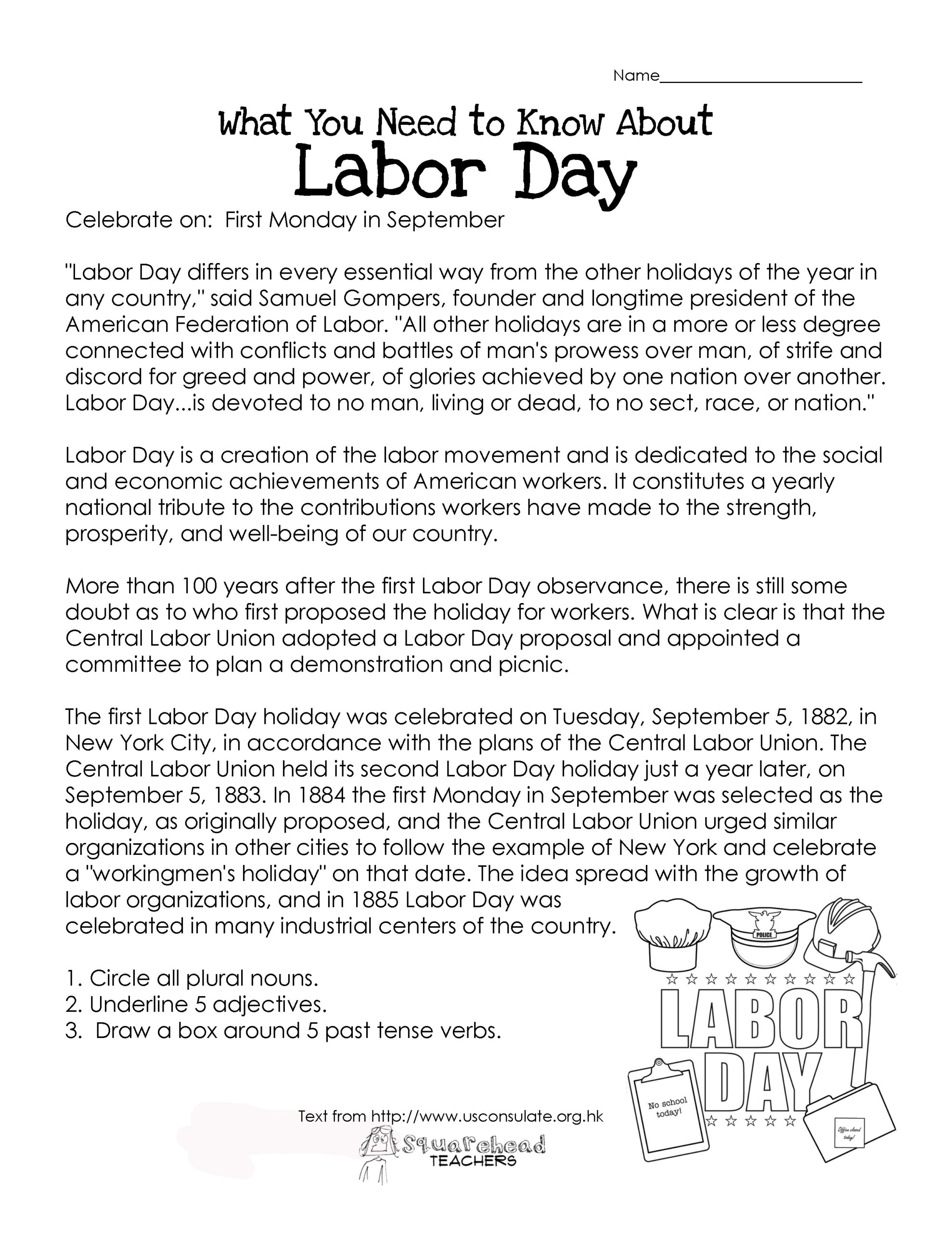 Labor Day- What You Need To Know (Free Worksheet!) | Squarehead for Free Printable Labor Day Activities