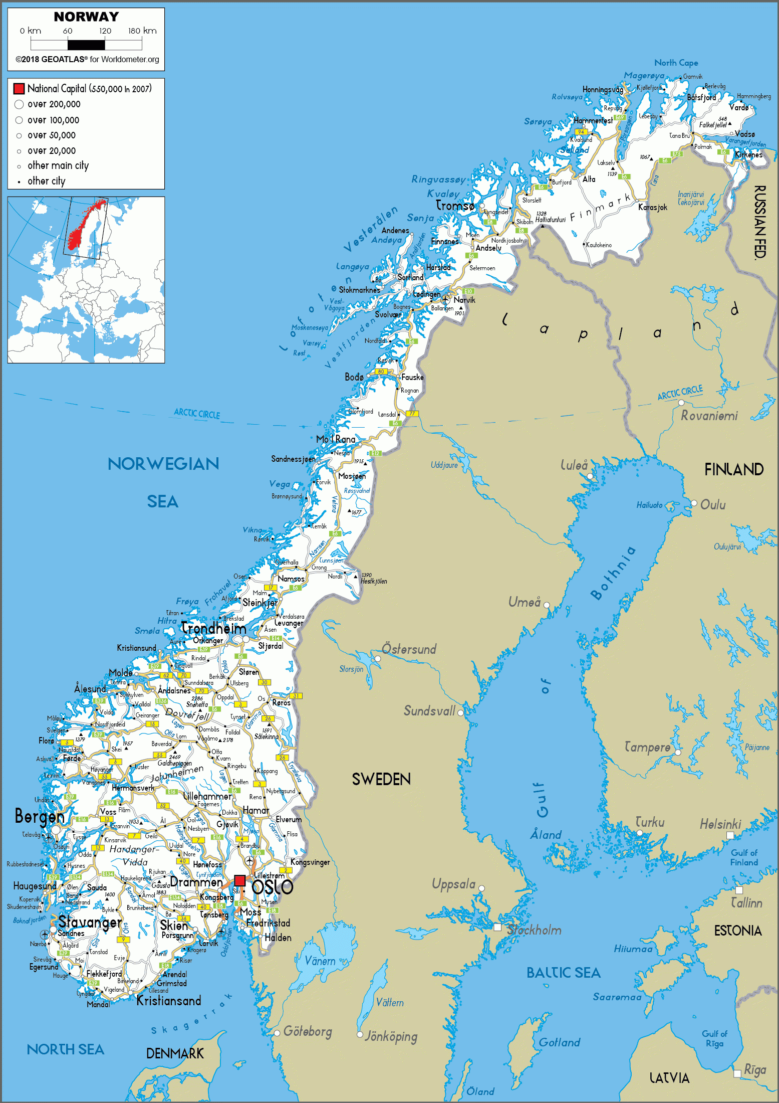 Large Size Road Map Of Norway - Worldometer with regard to Free Printable Map Of Norway