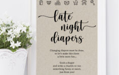 Late Night Diapers Sign / Diapers Thoughts Sign / Baby Shower in Free Printable Late Night Diapers Sign