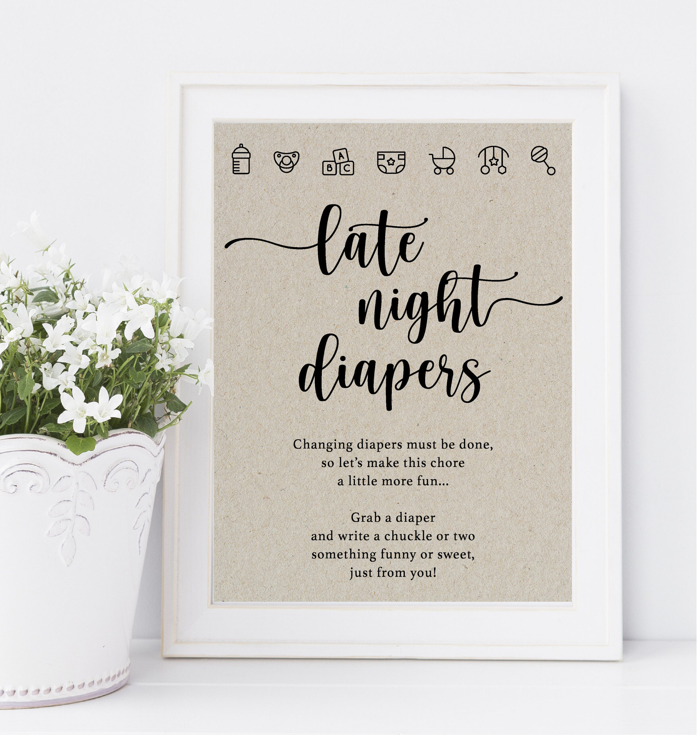 Late Night Diapers Sign / Diapers Thoughts Sign / Baby Shower in Free Printable Late Night Diapers Sign