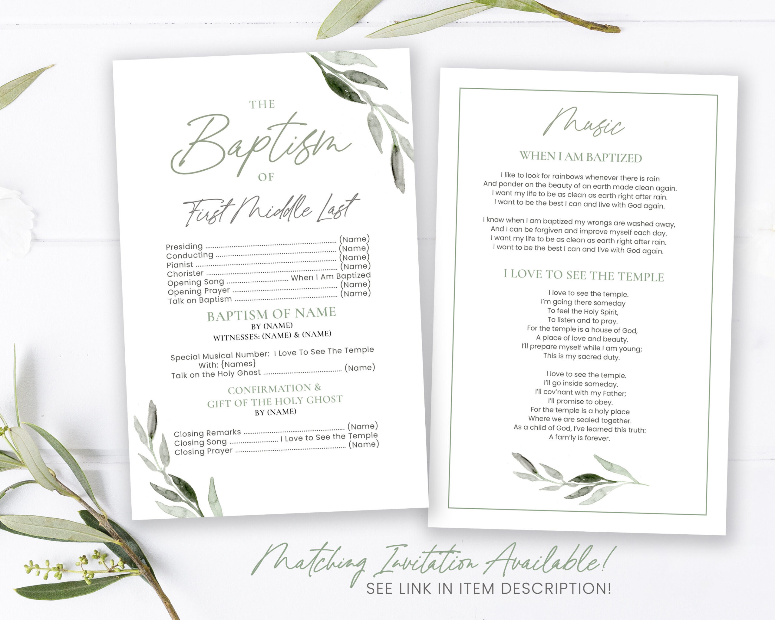 Lds Baptism Program - 1/2 Sheet Baptism Program Lds - Editable for Lds Baptism Templates Free Download
