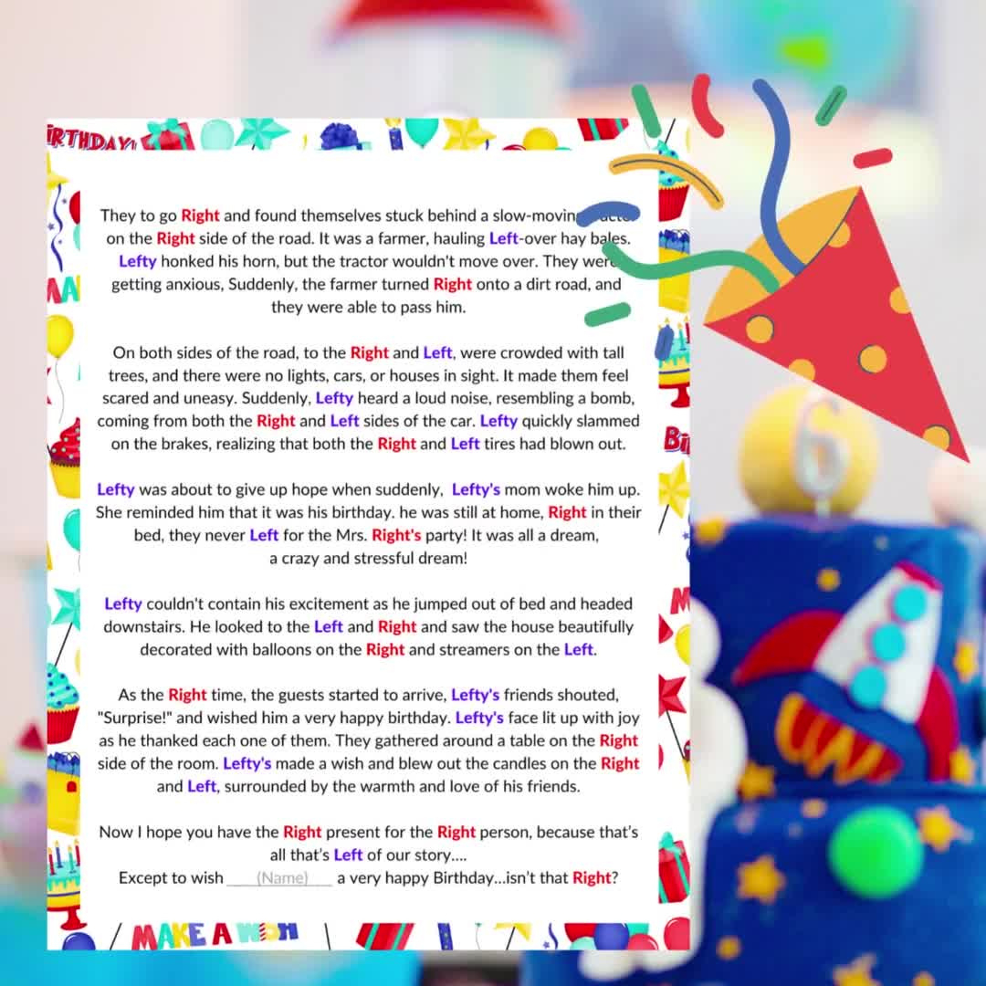 Left Right Game, Left Right Birthday Game, Printable Funny Left Right Story, Pass Gift Game, Pass The Prize, Birthday Games Group Adult Kid in Free Printable Left Right Birthday Game