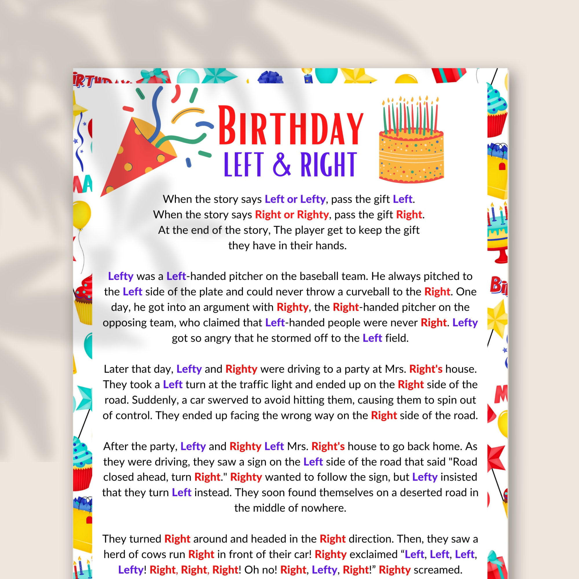 Left Right Game, Left Right Birthday Game, Printable Funny Left within Free Printable Left Right Birthday Game