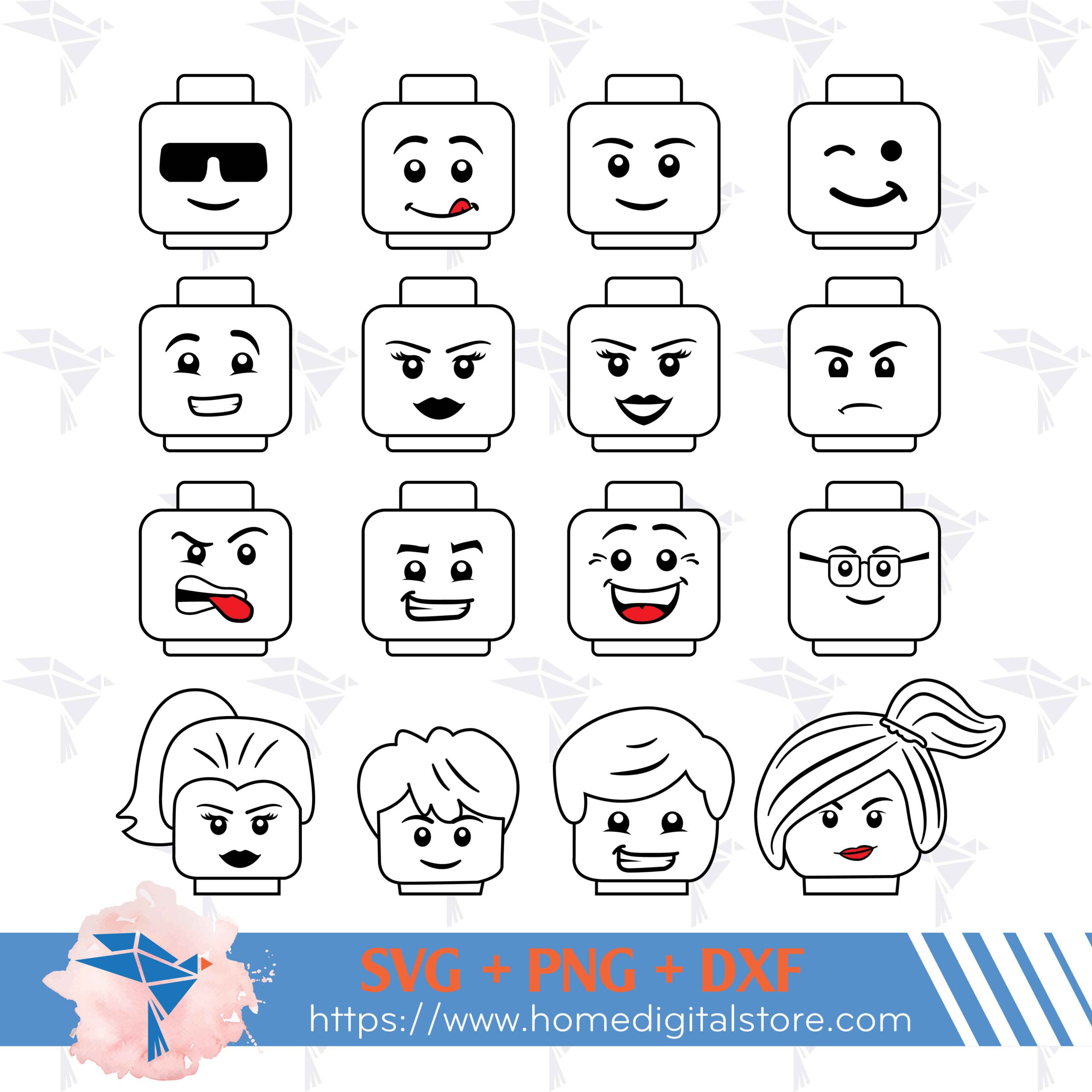 Lego Faces Svg, Png, Dxf with Lego Face Template Free