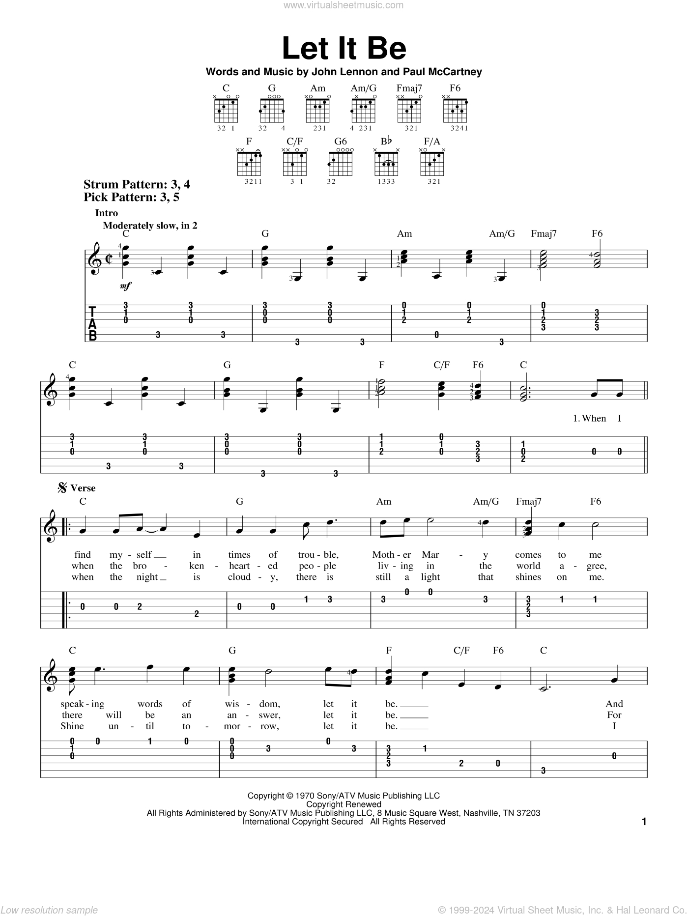 Let It Be Sheet Music (Easy) For Guitar Solo (Easy Tablature) inside Beginner Free Guitar Sheet Music For Popular Songs Printable