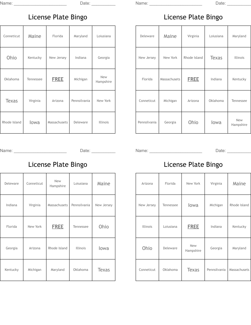 License Plate Bingo - Wordmint pertaining to Free Printable License Plate Bingo