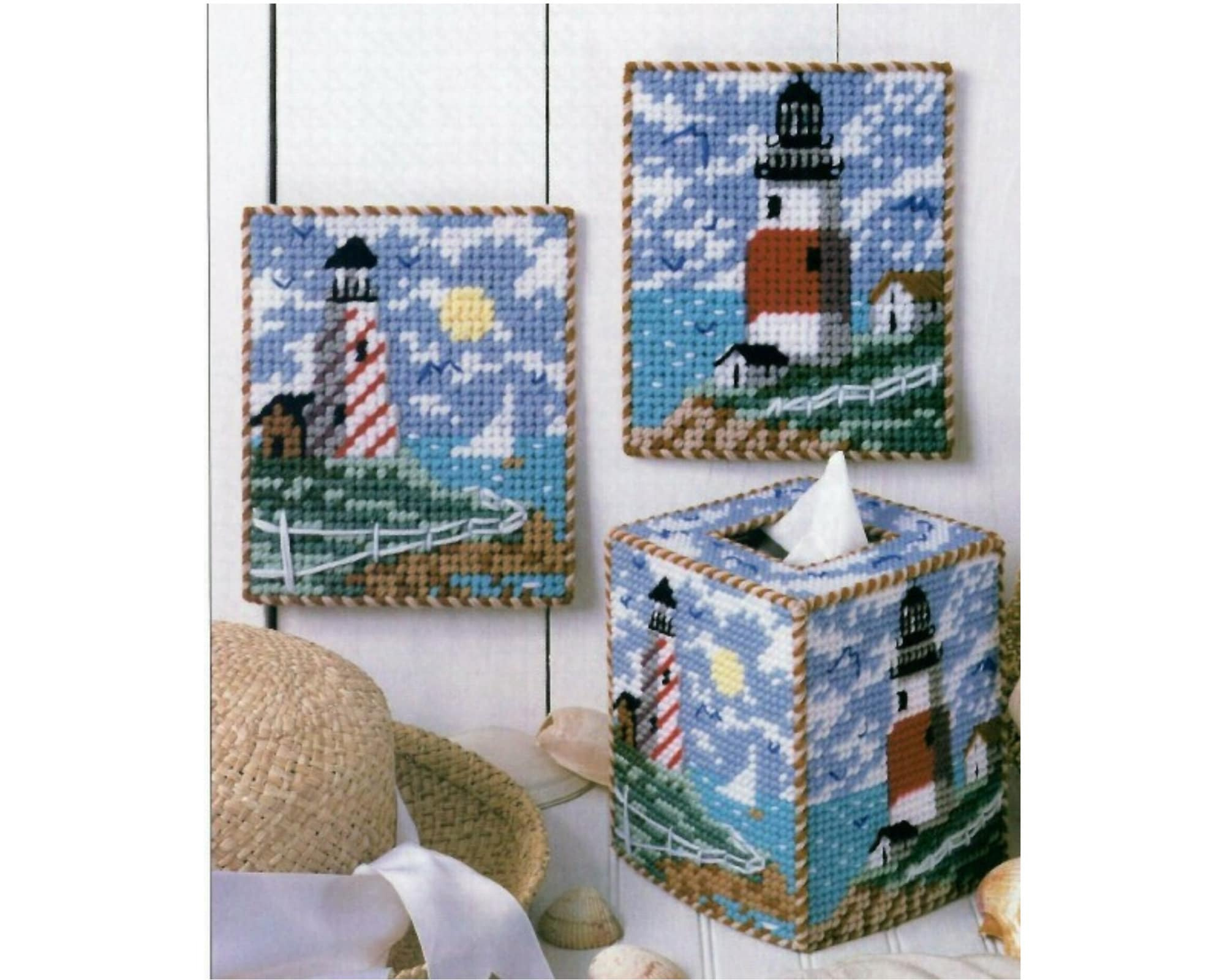 Lighthouses Tissue Box Cover &amp;amp; Wall Hangings Plastic Canvas Pattern for Free Printable Lighthouse Plastic Canvas Patterns