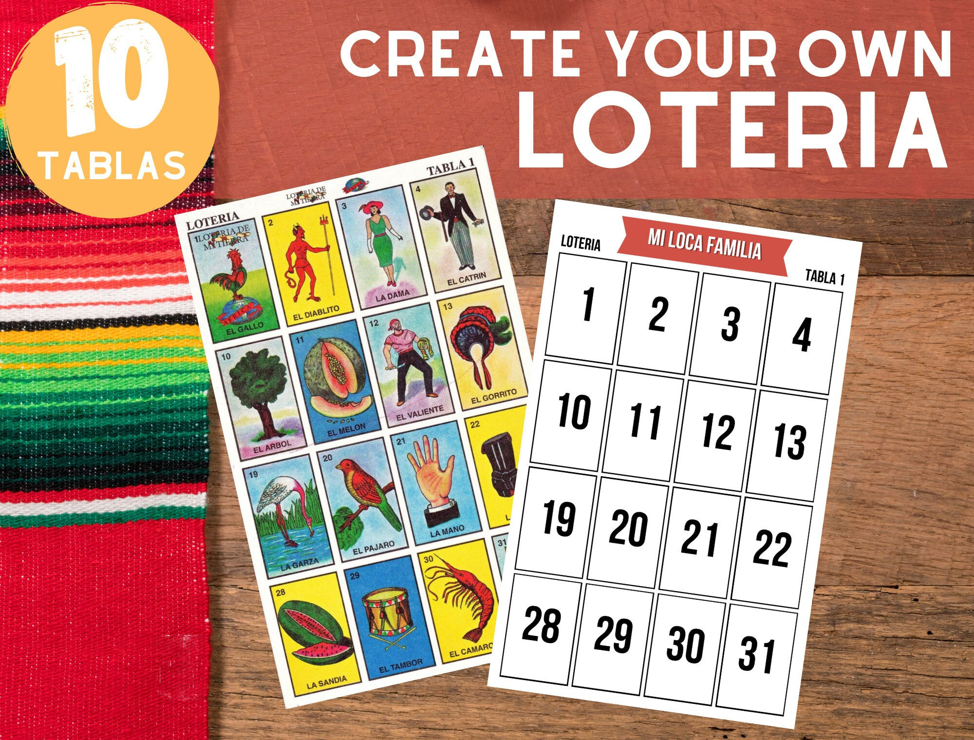 Loteria Spiel Vorlage Für Canva | 10 Tablas | Mexikanisches Bingo with Loteria Template Free