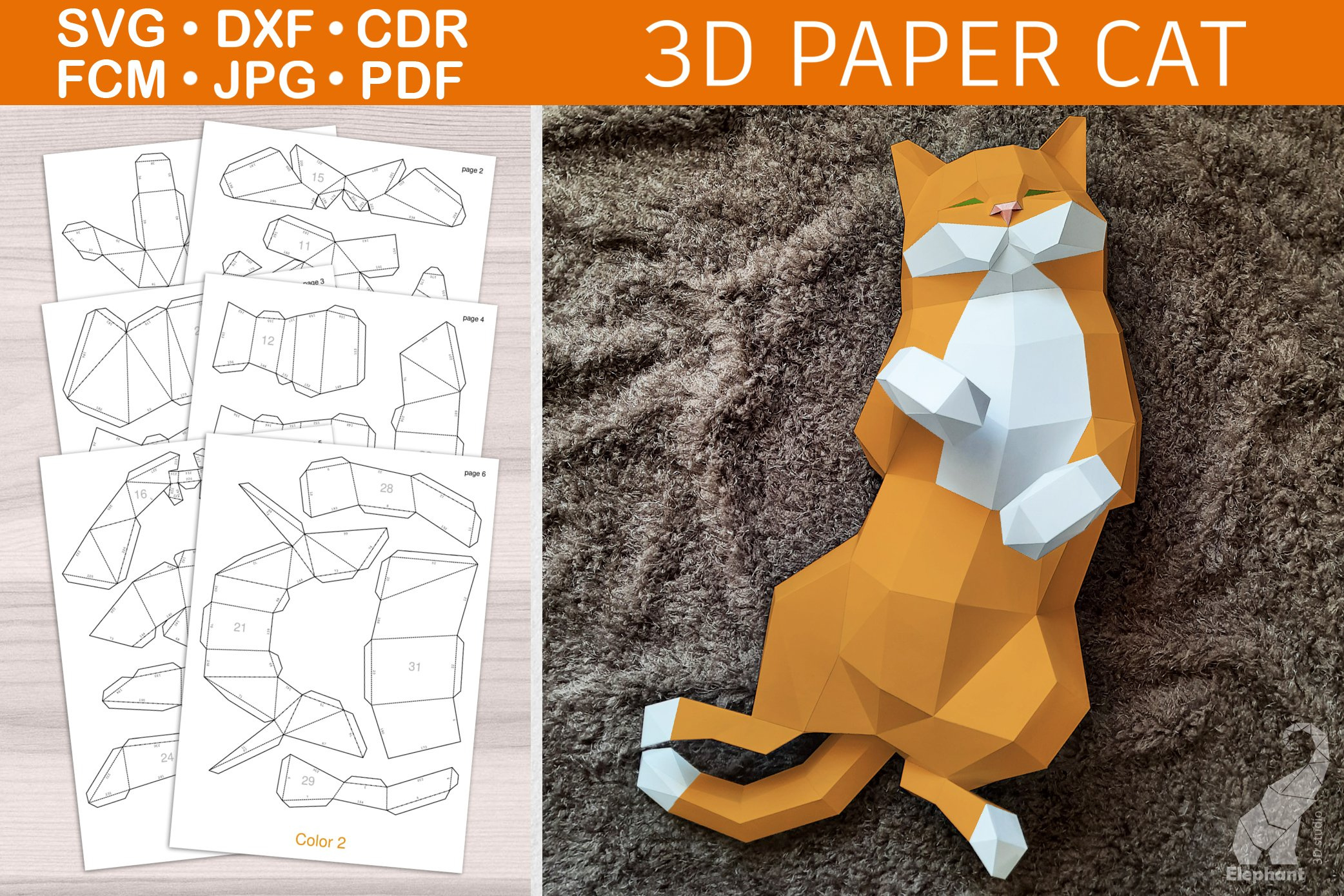 Low Poly 3D Paper Craft Cute Cat Template within Free Low Poly Papercraft Templates