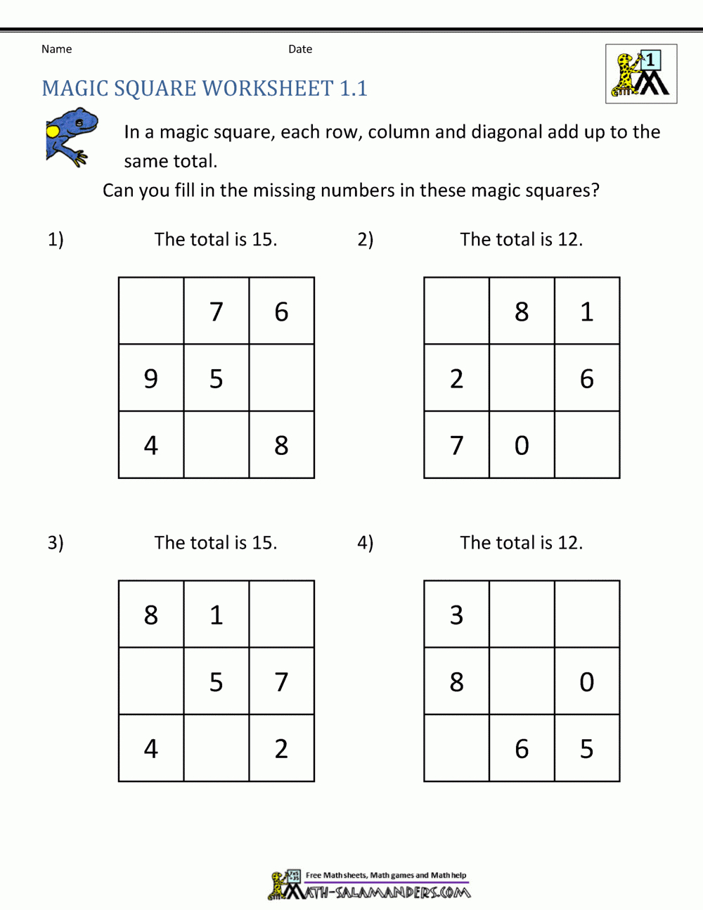 Magic Square Worksheets with Free Printable Anagram Magic Square