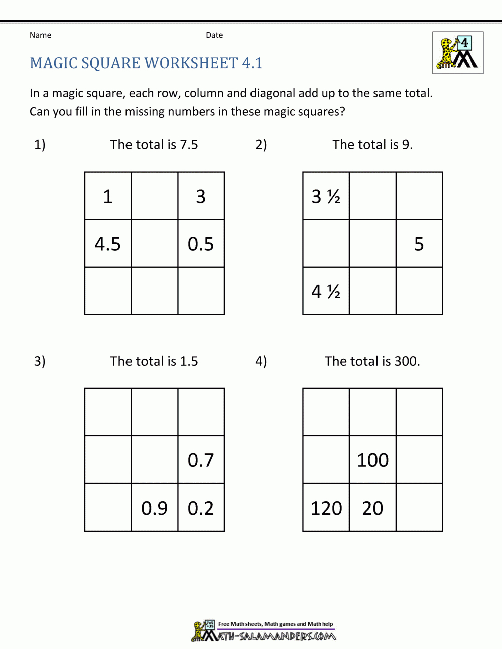 Magic Square Worksheets with regard to Printable Anagram Magic Square Puzzles